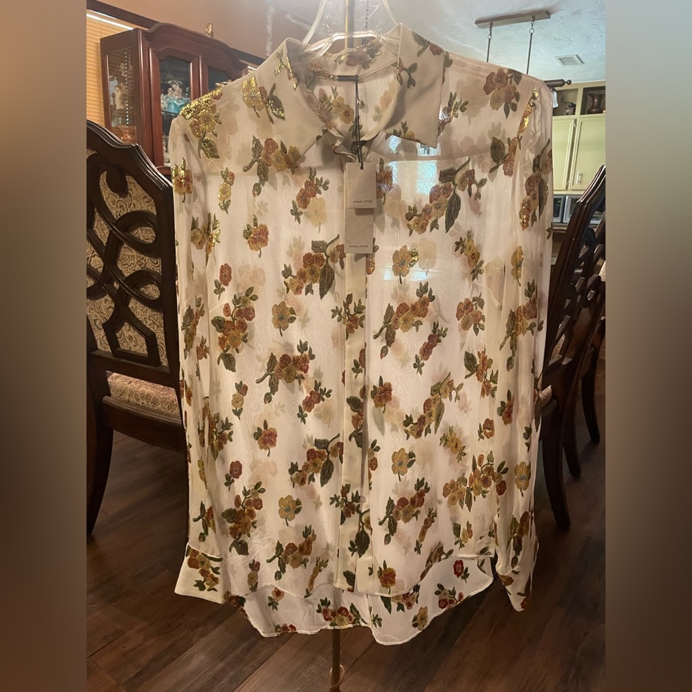 Adam Lippes floral long sleeve silk top